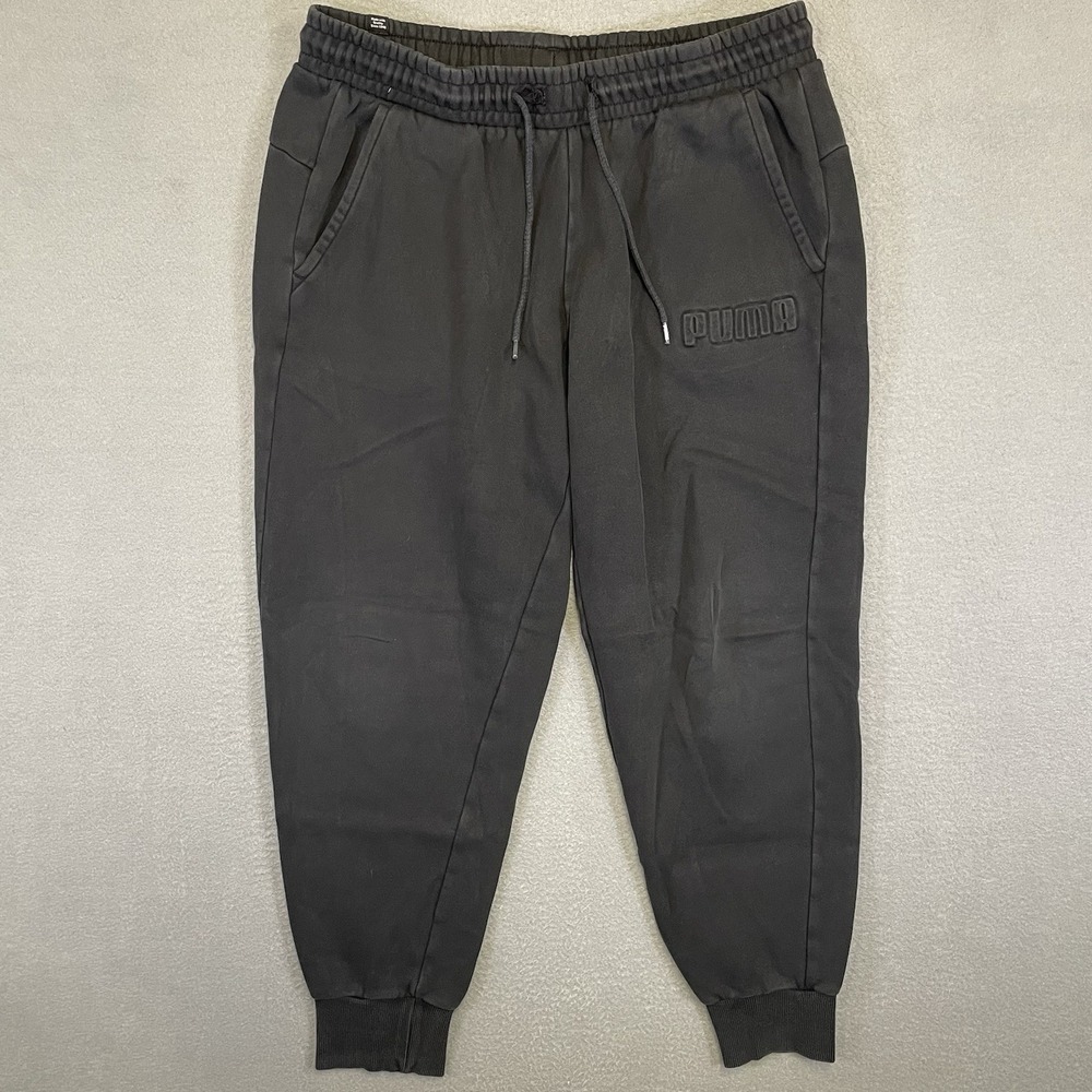 Puma Joggers Mens Large Black Fleece Elastic Waist Tapered Sweatpants 848417-01